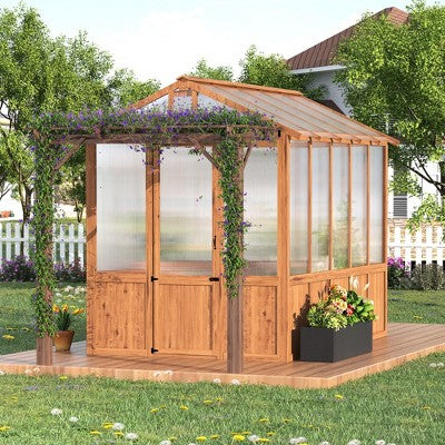 Szklarnia drewniana z pergola, 244 x 396 cm