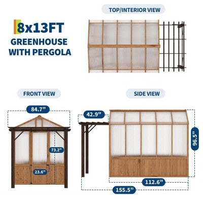 Szklarnia drewniana z pergola, 244 x 396 cm
