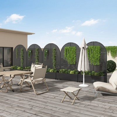 Lukowy trejaż metalowy z donica i kolkami, 183 x 119 cm